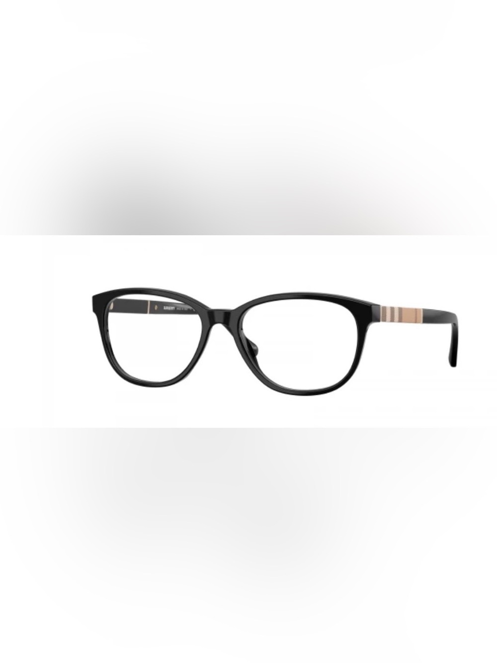 Burberry Black Optical Glasses with Beige Stripe Temples